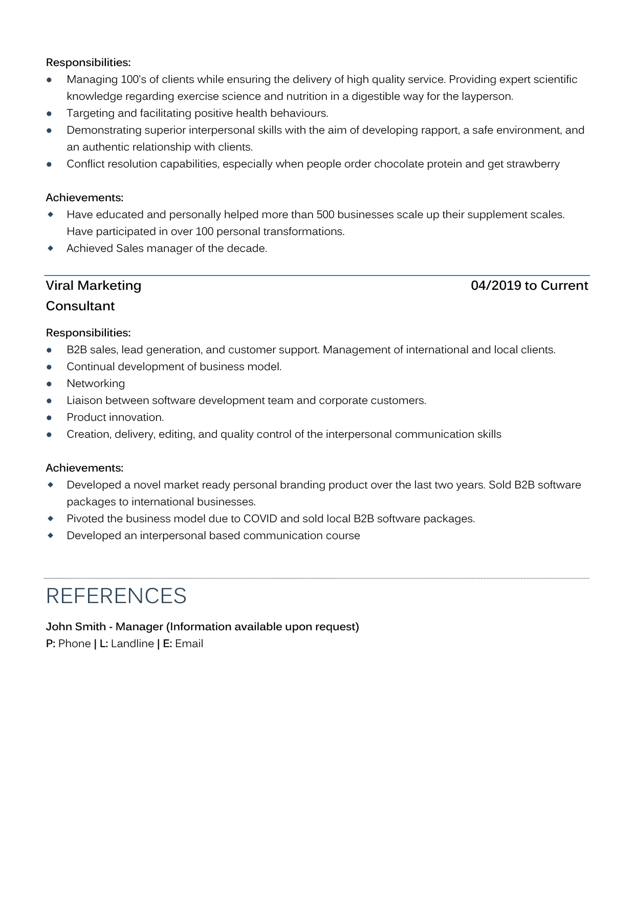 ZYGADOC ATS Complian Sample Resumé CV Page 2